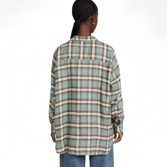 Frank & Eileen Linen Plaid Sage Green Shirt Size M Unisex - Picture 11 of 13
